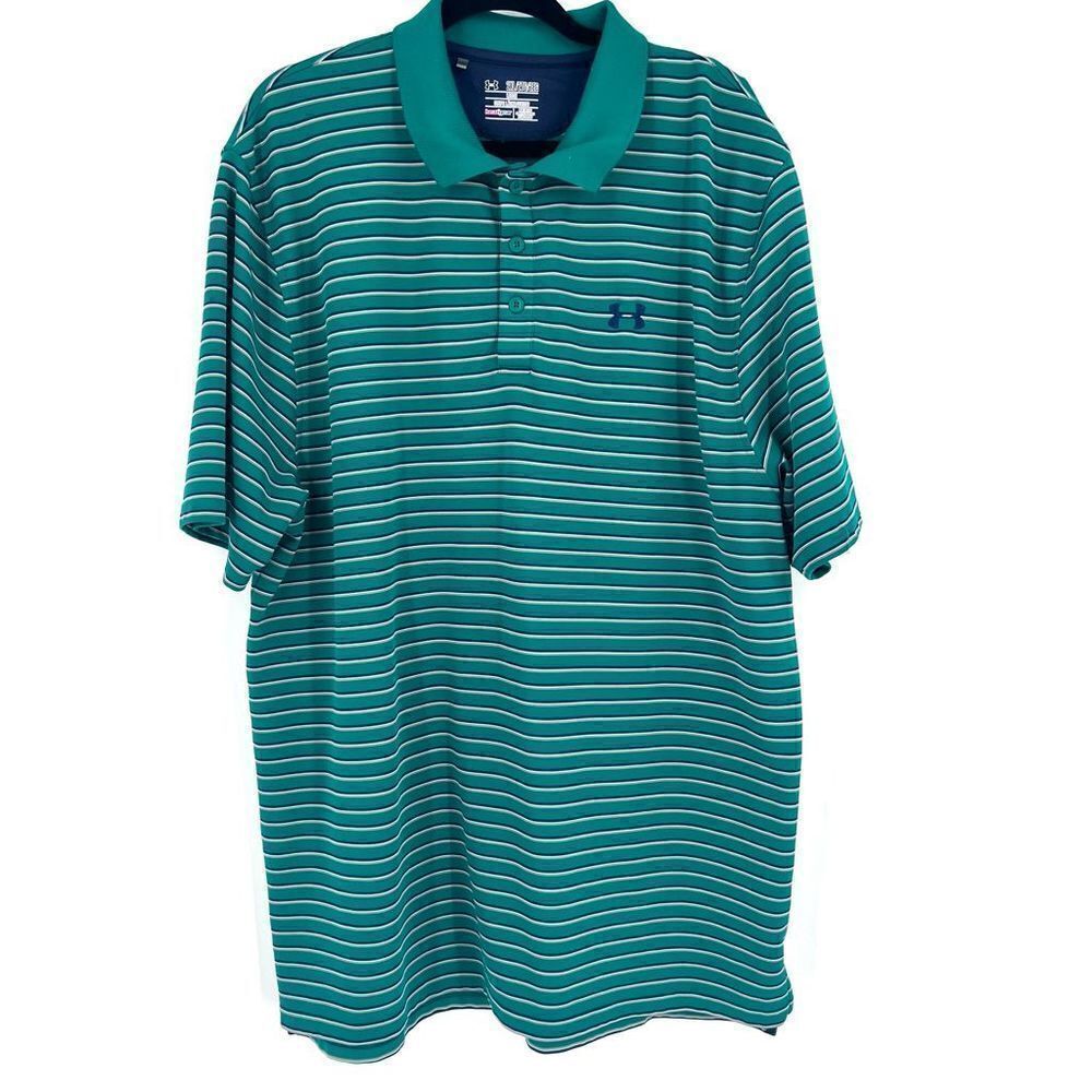 Underarmour Mens striped‎ polo shirt size 2XL loose fit heat gear
